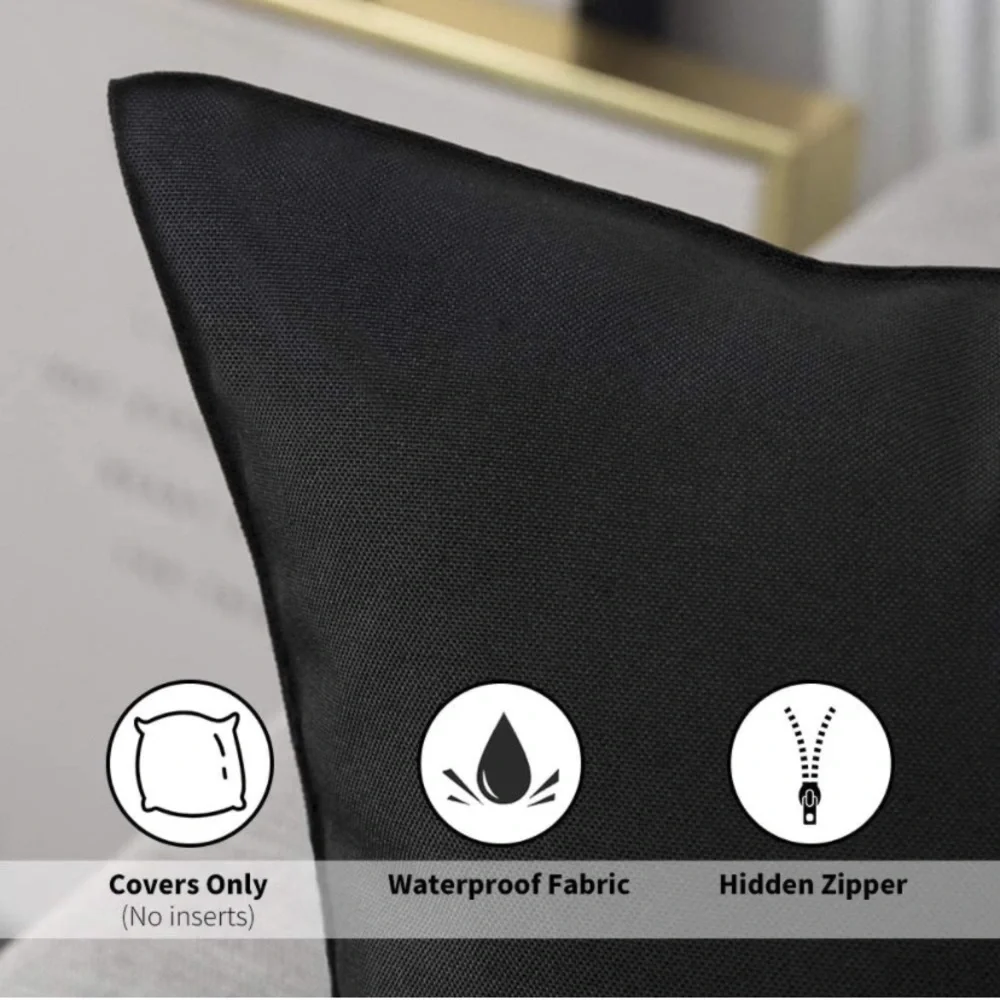 Luxury Home | Classic Black Outdoor Water Resistant Lumbar Throw Pillow Covers